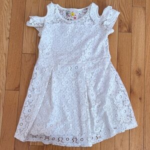 Girls' White Lace open -Shoulder Dress